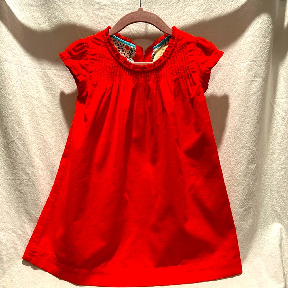 Boden Girls, brushed corduroy dress with floral lining and button back closure